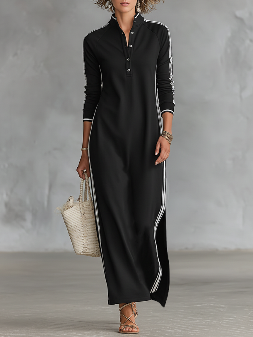 Trendé™ | Celia Maxikleid mit Knopfleiste und Kontrastbesatz