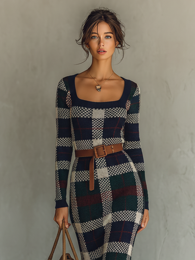 Trendé™ | Noa Strick-Maxikleid mit Karree-Ausschnitt und Gürtel
