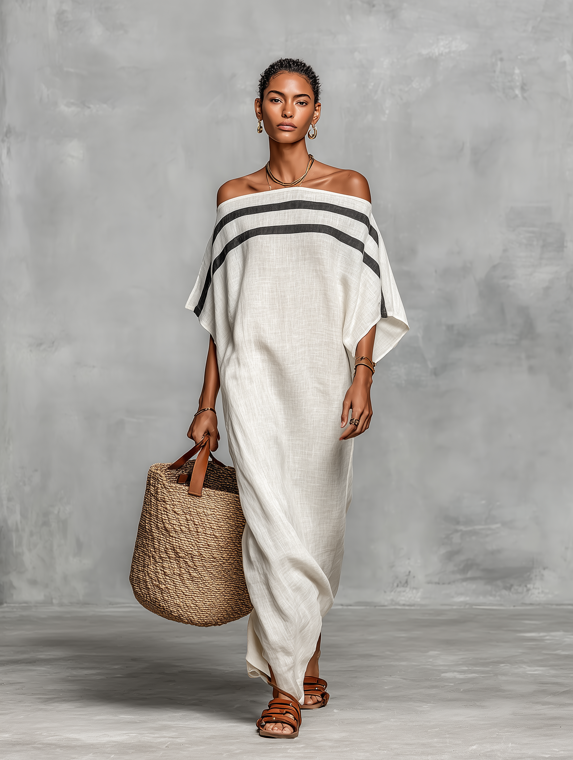 Trendé™ | Marina Leinenmix-Maxikleid mit Off-Shoulder-Schnitt und minimalistischem Stil