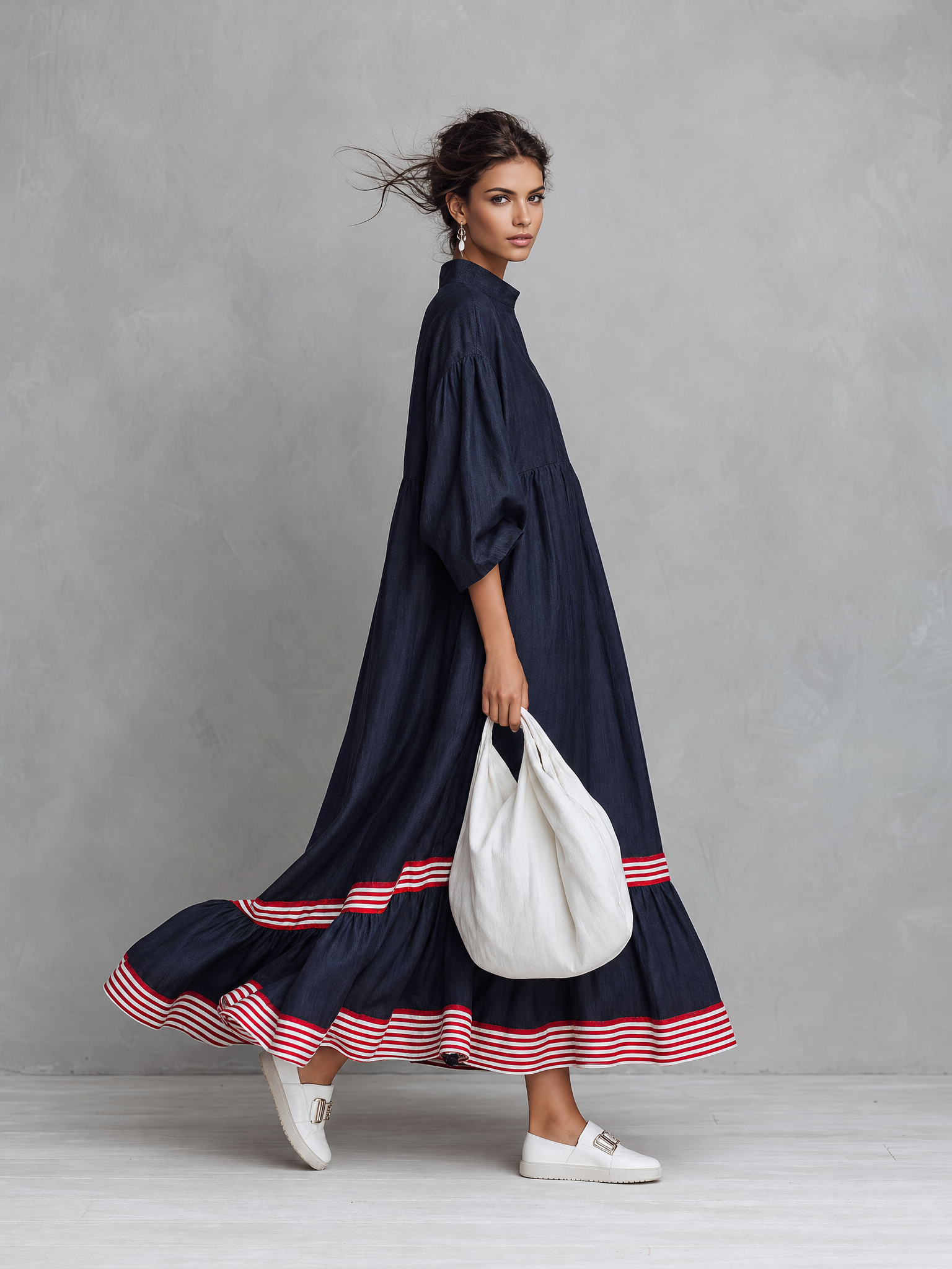 Trendé™ | Zarina Leinenmix-Maxikleid mit Streifenmuster und minimalistischem Stil