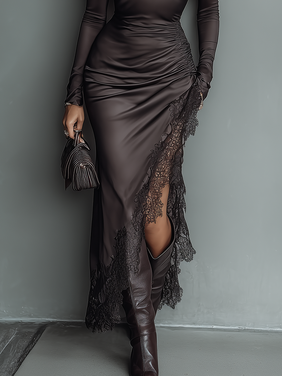 Trendé™ | Belinda Satin-Maxikleid mit Spitzendetails