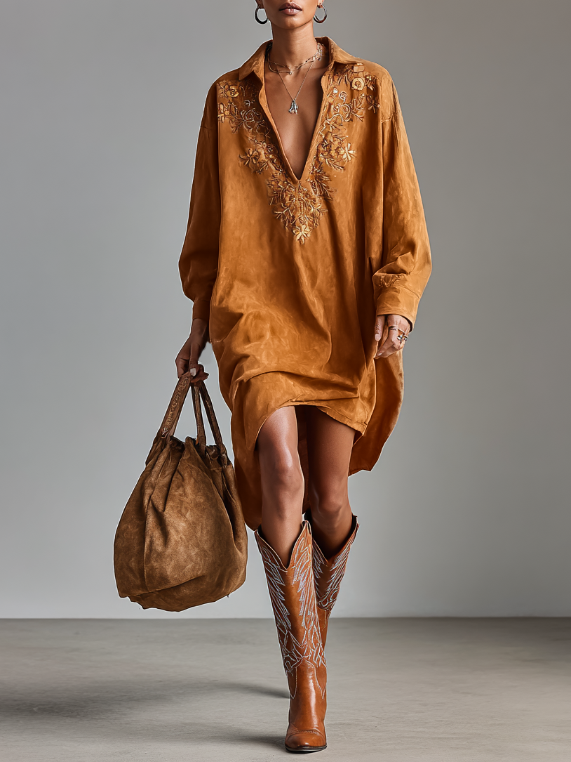 Trendé™ | Dorina Midikleid mit V-Ausschnitt und langen Ärmeln