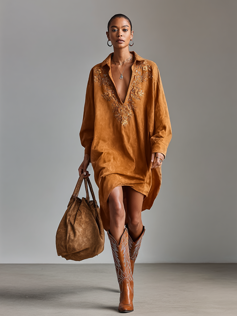 Trendé™ | Dorina Midikleid mit V-Ausschnitt und langen Ärmeln