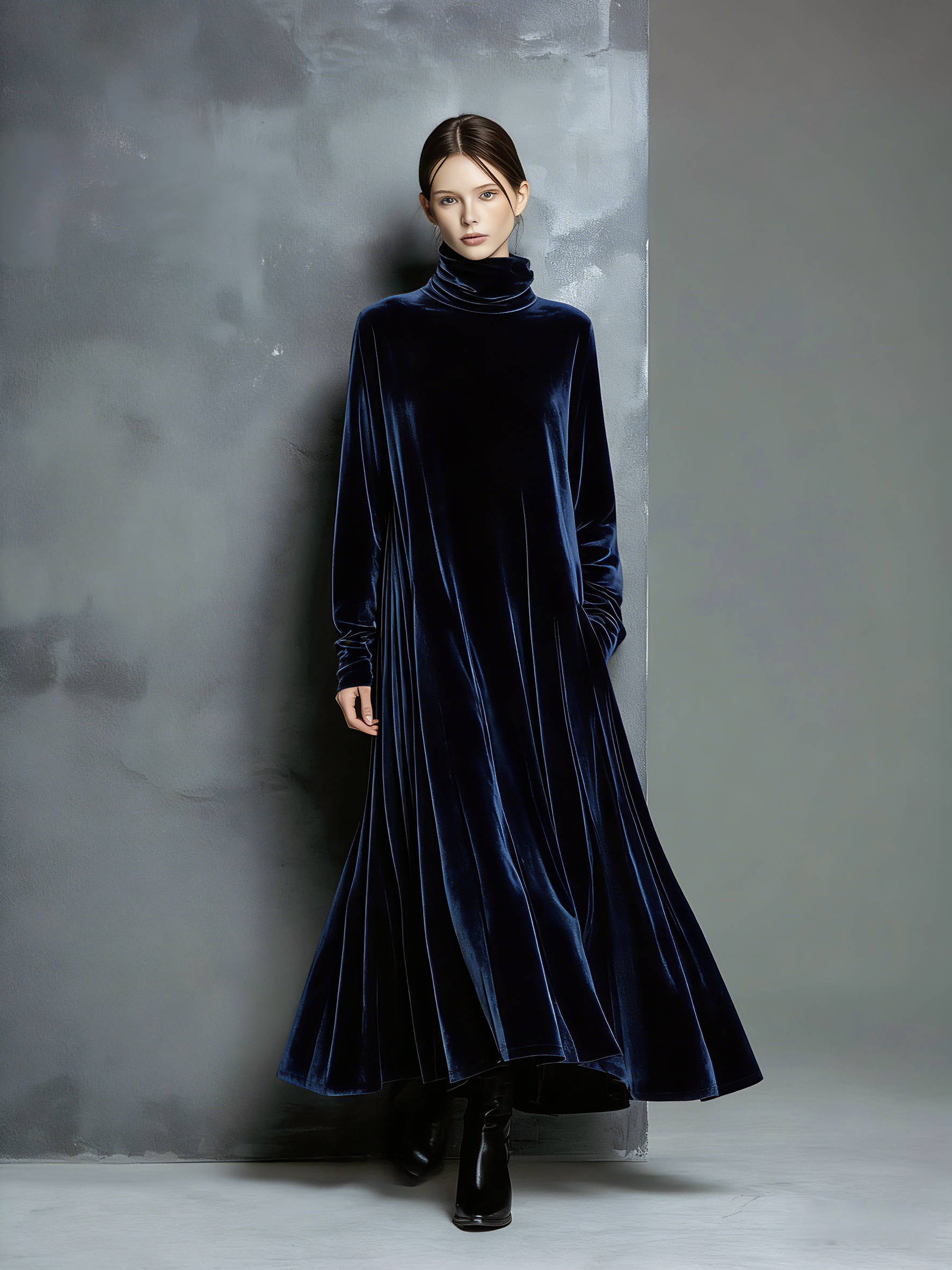 Trendé™ | Sofia Velours-Maxikleid mit langen Ärmeln und lockerer Passform