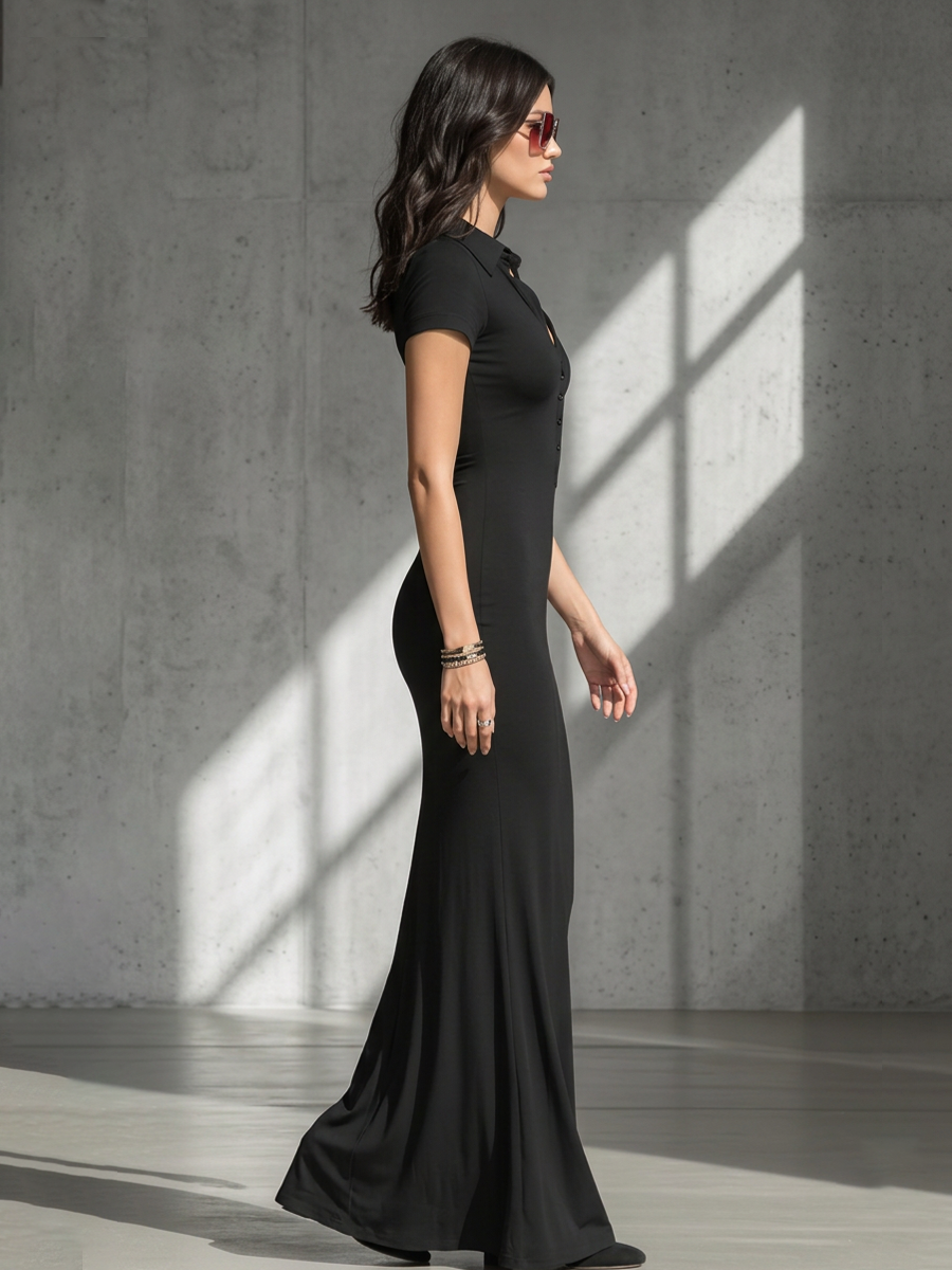 Trendé™ | Graciela Jersey-Maxikleid mit V-Ausschnitt und minimalistischem Stil