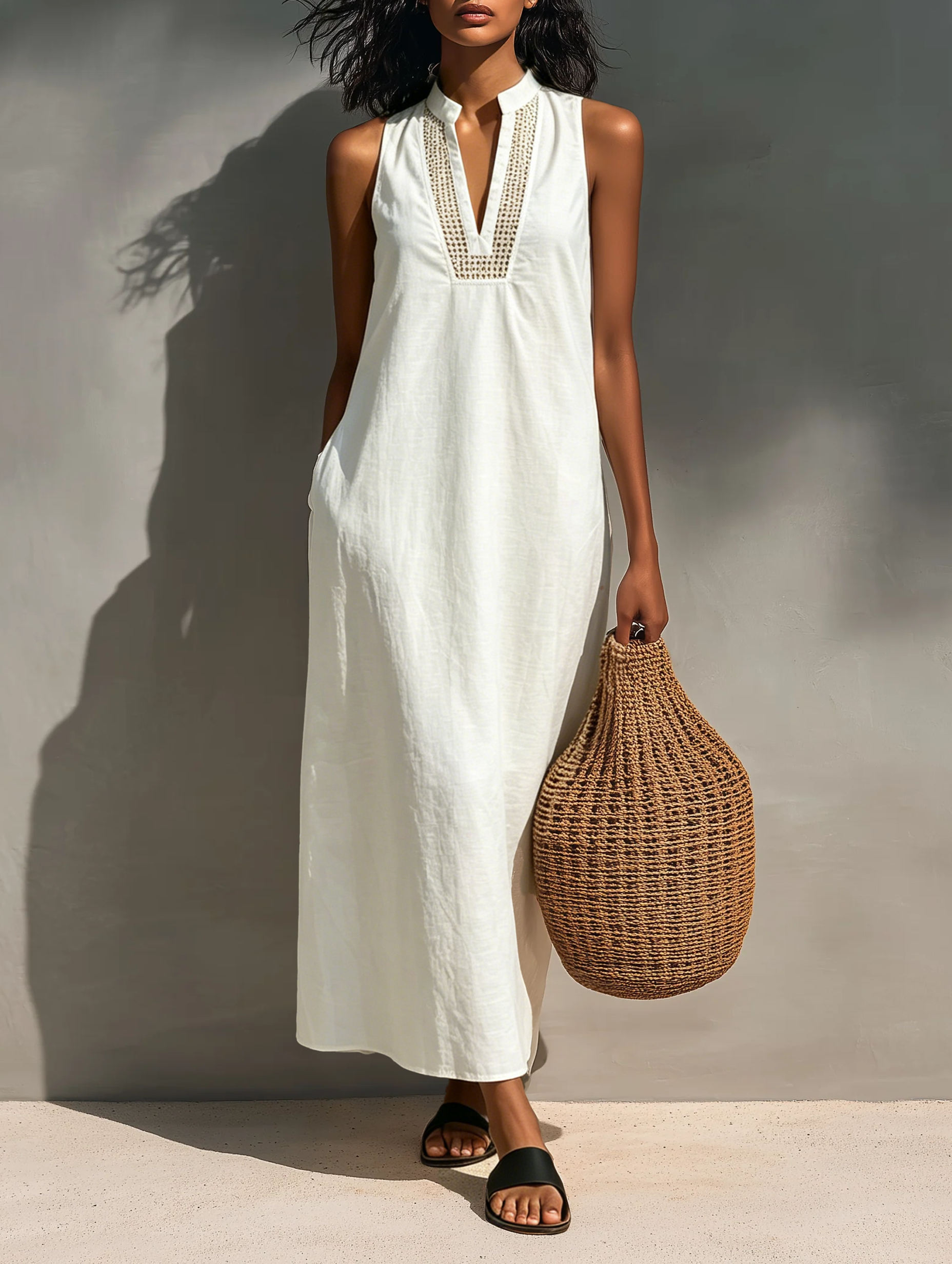 Trendé™ | Nerina Maxikleid mit ärmellosem Schnitt und minimalistischem Stil