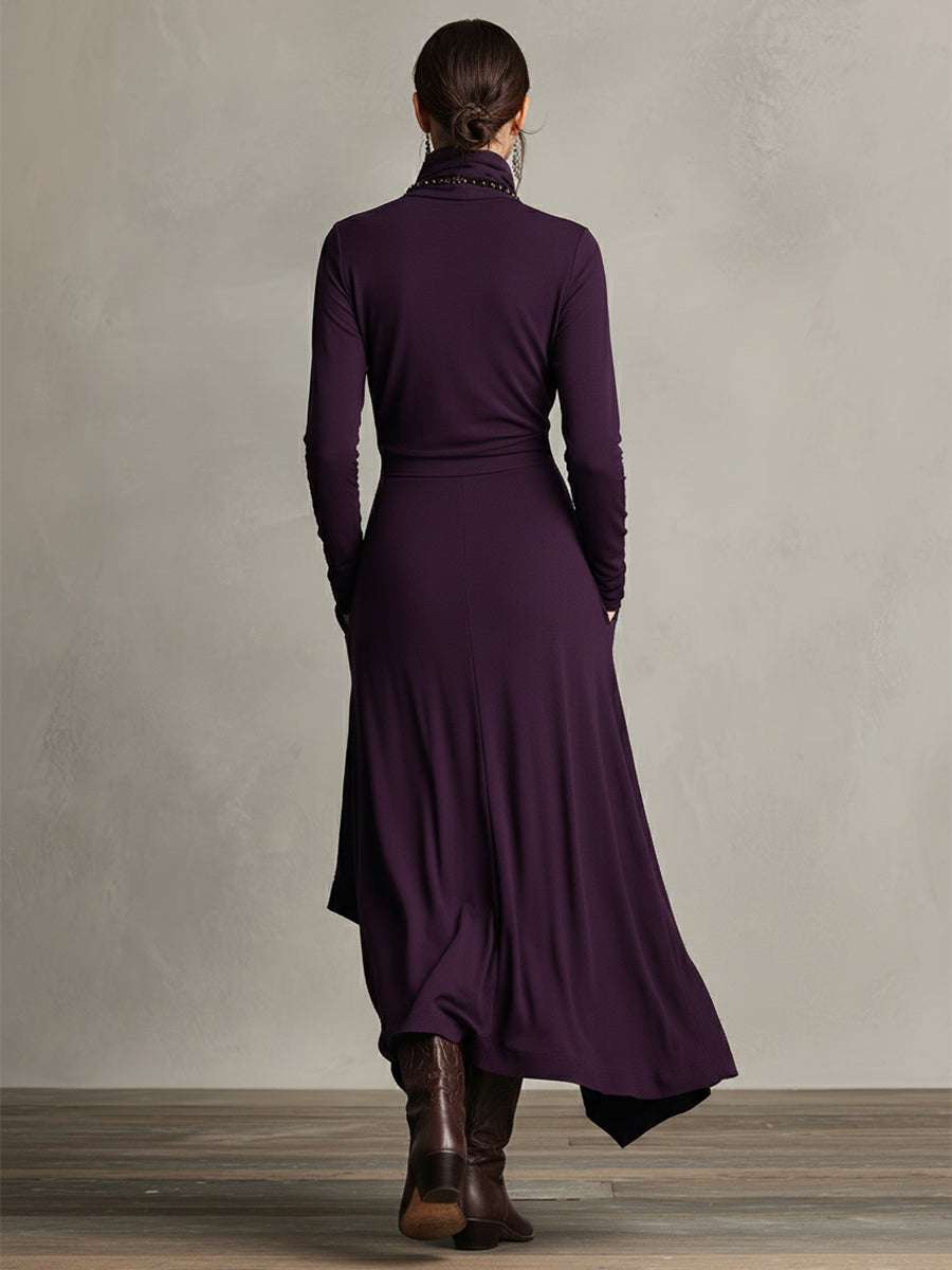 Trendé™ | Ronja Baumwoll-Maxikleid mit Rollkragen und asymmetrischem Schnitt