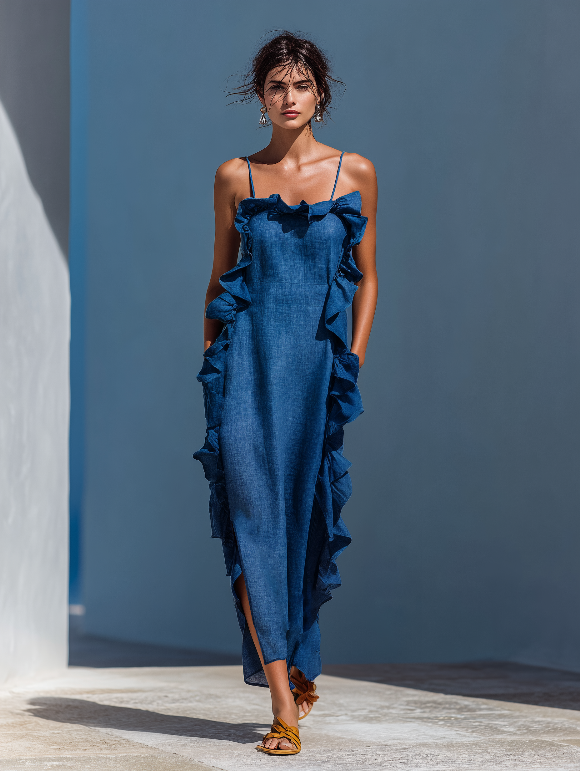 Trendé™ | Isadora Leinenmix-Maxikleid mit Spaghettiträgern und Volants
