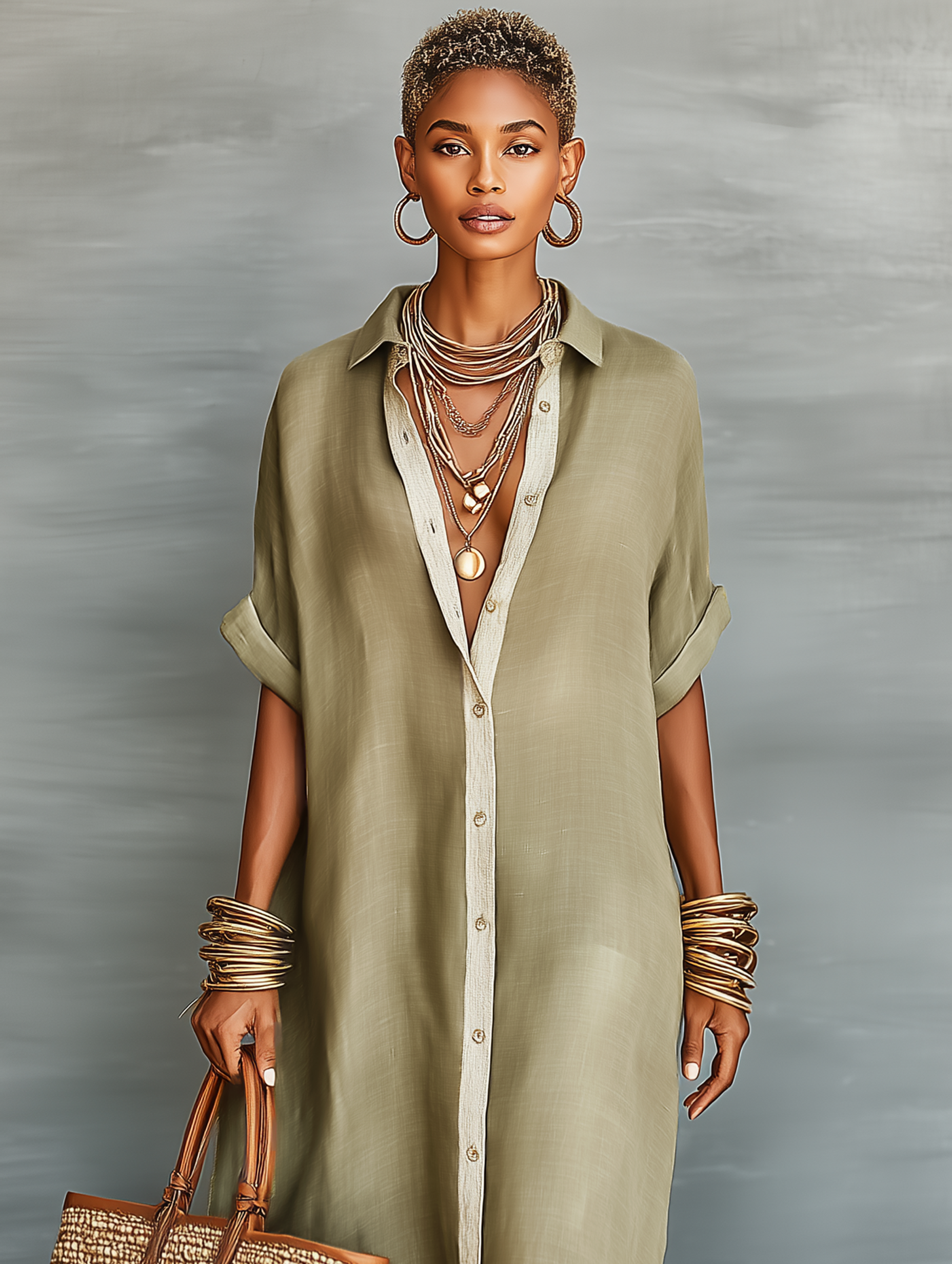 Trendé™ | Aurora Leinenmix-Maxikleid mit kurzen Ärmeln und minimalistischem Stil