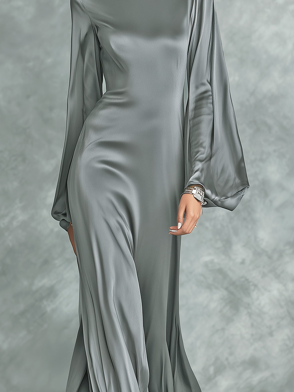 Trendé™ | Agata Satin-Maxikleid mit langen Ärmeln und lockerer Passform