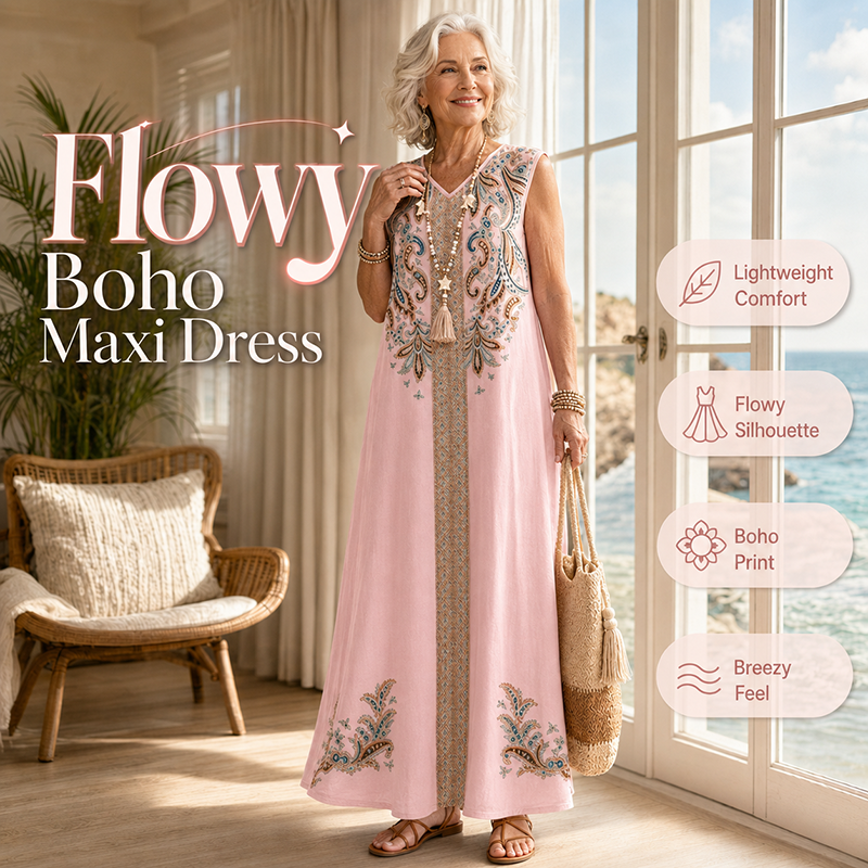 Trendé™ | Isla Fliessendes Boho-Maxikleid mit V-Ausschnitt