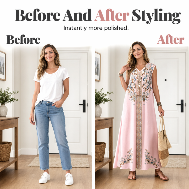 Trendé™ | Isla Fliessendes Boho-Maxikleid mit V-Ausschnitt