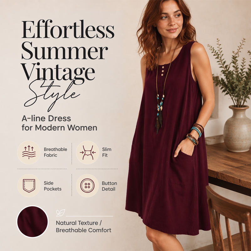 Trendé™ | Mara Ärmelloses Baumwoll-Leinen-Kleid mit Taschen