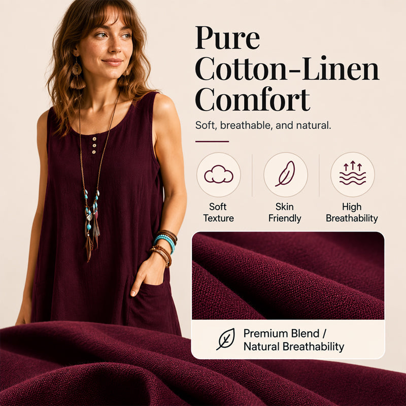 Trendé™ | Mara Ärmelloses Baumwoll-Leinen-Kleid mit Taschen