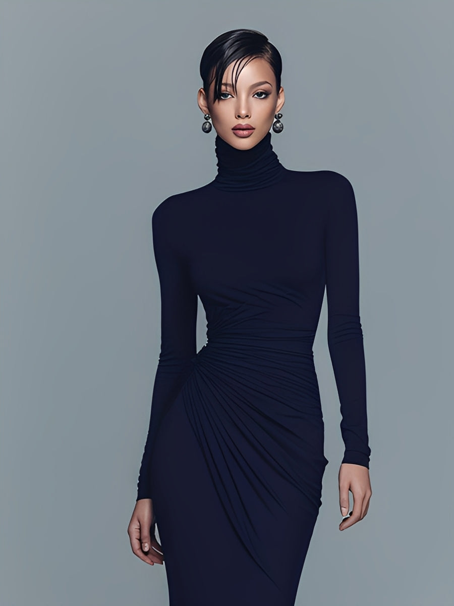 Trendé™ | Tamara Baumwollmix-Maxikleid mit Rollkragen und Drapierung