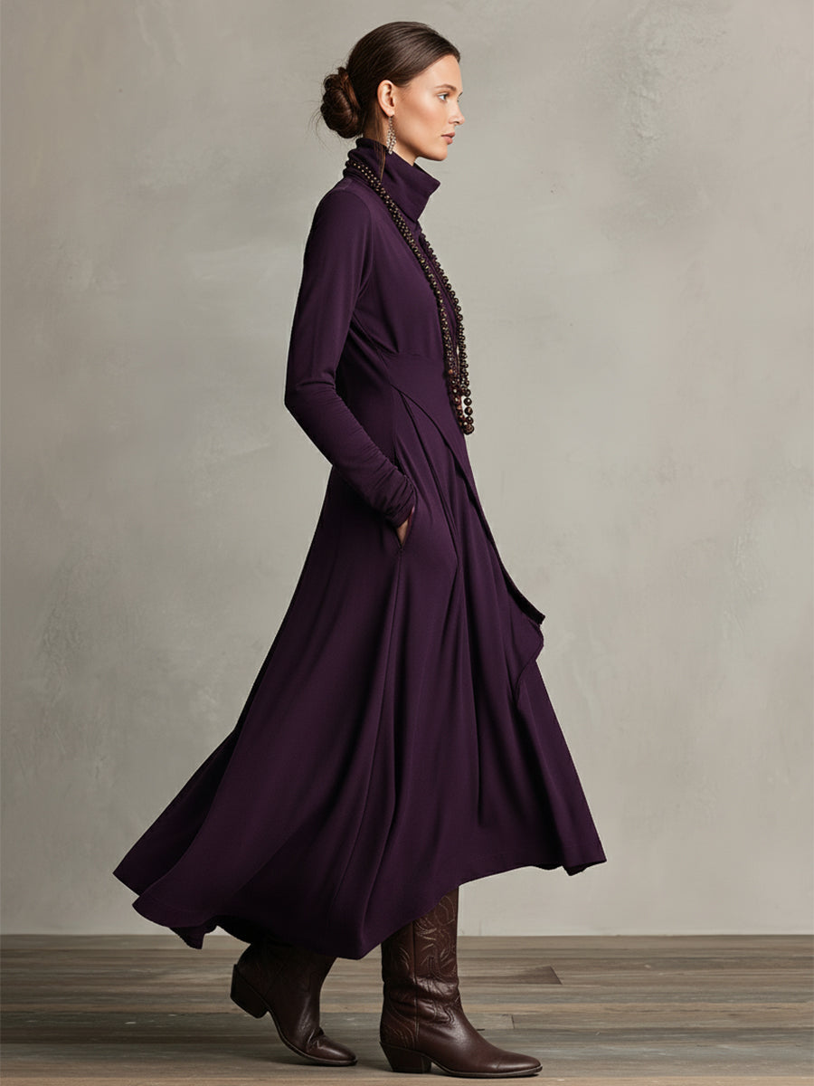 Trendé™ | Ronja Baumwoll-Maxikleid mit Rollkragen und asymmetrischem Schnitt