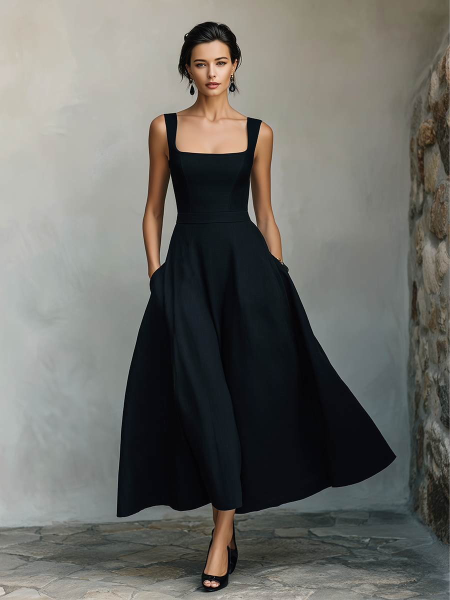 Trendé™ | Lena Baumwollmix-Maxikleid mit Karree-Ausschnitt und Taschen