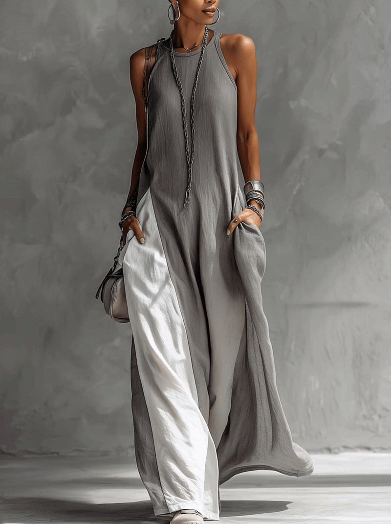 Trendé™ | Livia Farbblock-Maxikleid aus Baumwoll-Leinen-Mix