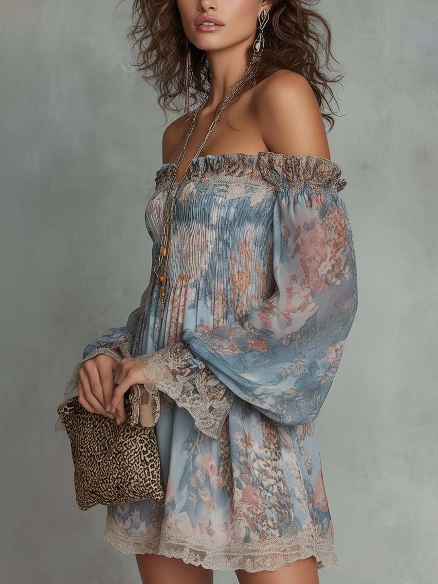 Trendé™ | Liora Chiffon-Minikleid mit Blumenprint und Off-Shoulder-Schnitt
