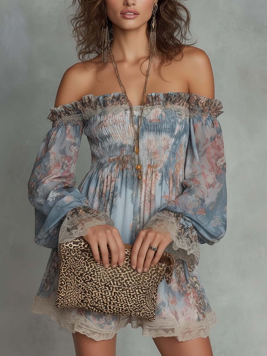 Trendé™ | Liora Chiffon-Minikleid mit Blumenprint und Off-Shoulder-Schnitt