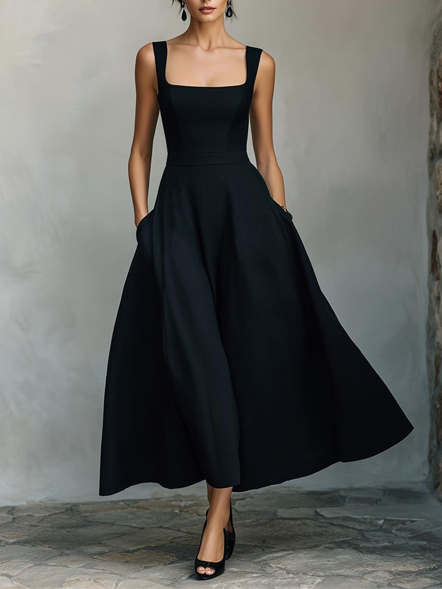 Trendé™ | Lena Baumwollmix-Maxikleid mit Karree-Ausschnitt und Taschen