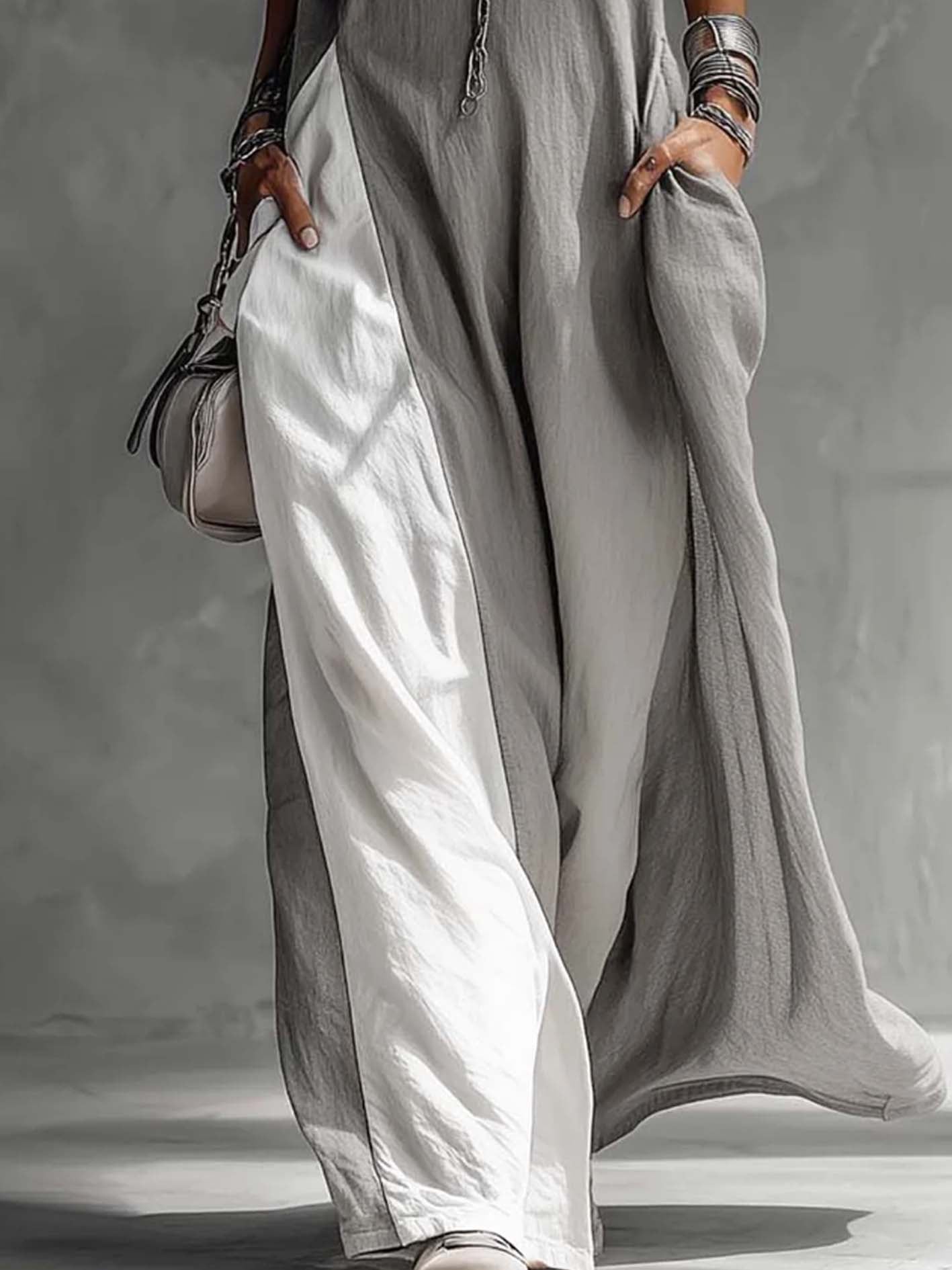 Trendé™ | Livia Farbblock-Maxikleid aus Baumwoll-Leinen-Mix