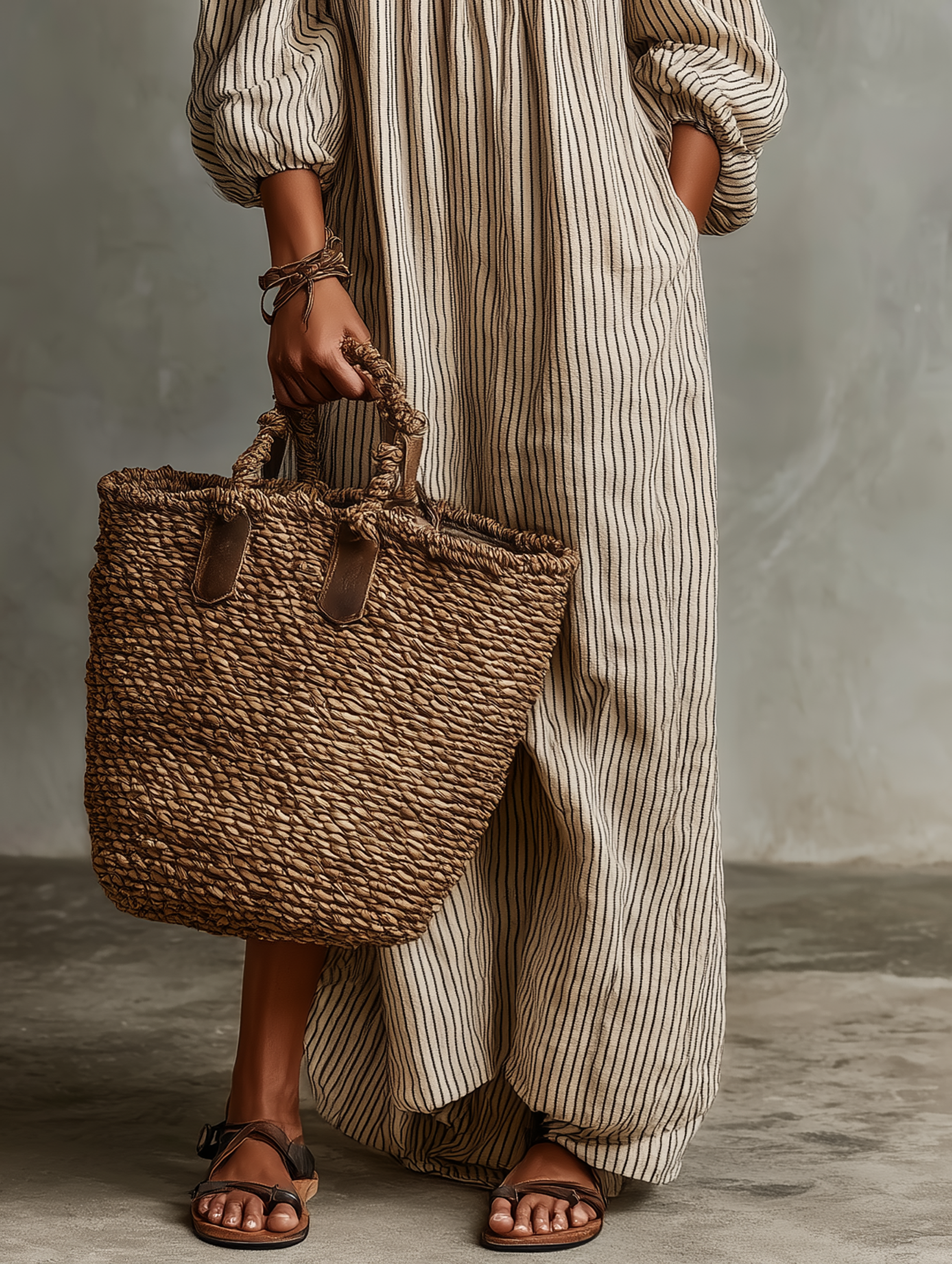 Trendé™ | Emilia Baumwoll-Leinen-Maxikleid mit Off-Shoulder-Schnitt und langen Ärmeln