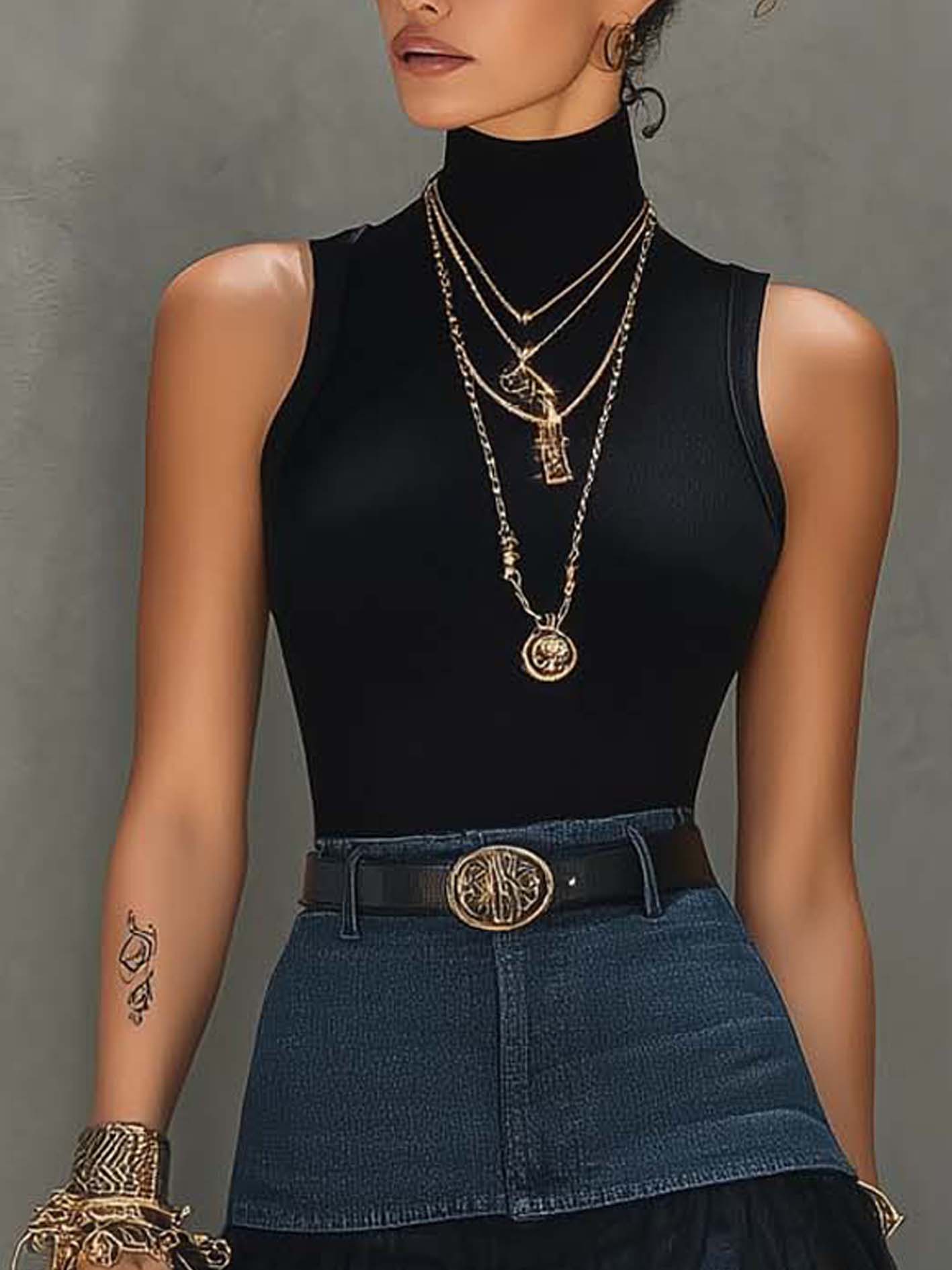 Trendé™ | Noemi Denim-Netz Set mit Maxirock