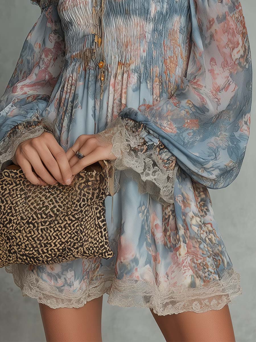 Trendé™ | Liora Chiffon-Minikleid mit Blumenprint und Off-Shoulder-Schnitt