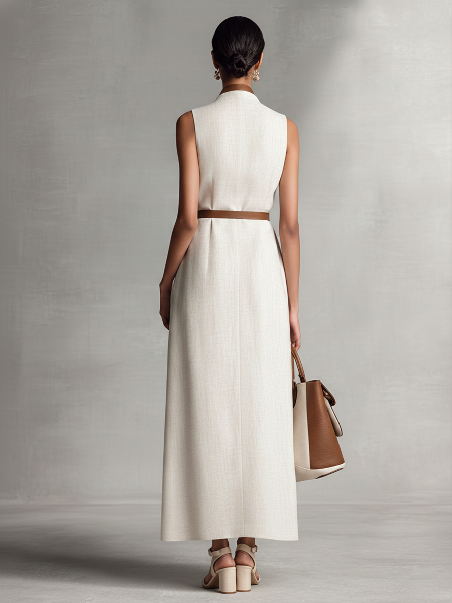 Trendé™ | Isla Baumwoll-Leinen-Maxikleid mit V-Ausschnitt und ärmellosem Schnitt