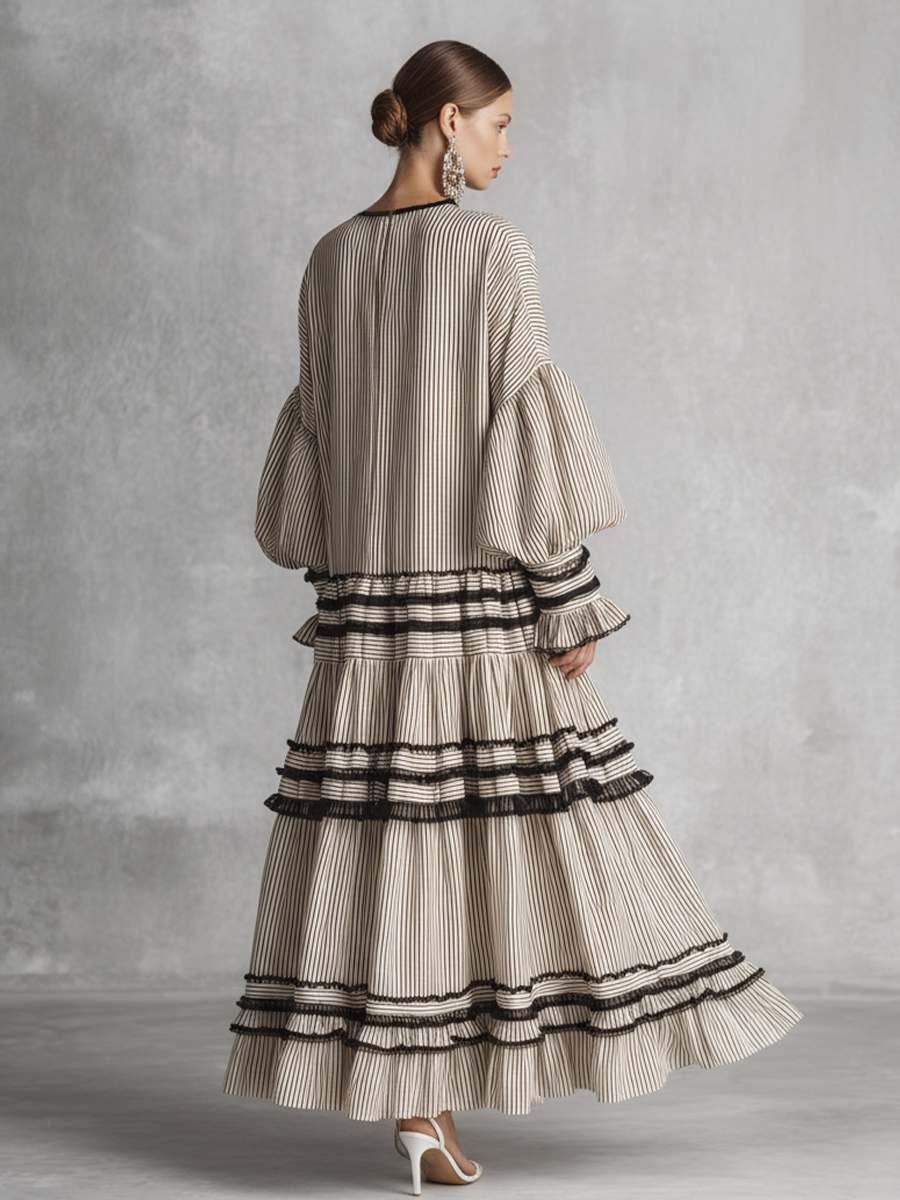 Trendé™ | Angelina Baumwollmix-Maxikleid mit langen Ärmeln und Volants