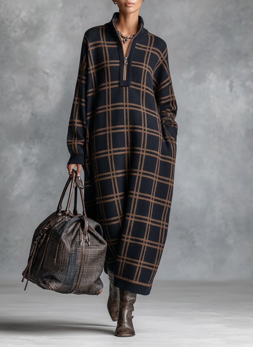 Trendé™ | Patricia Strick-Maxikleid mit Reissverschluss und lockerer Passform