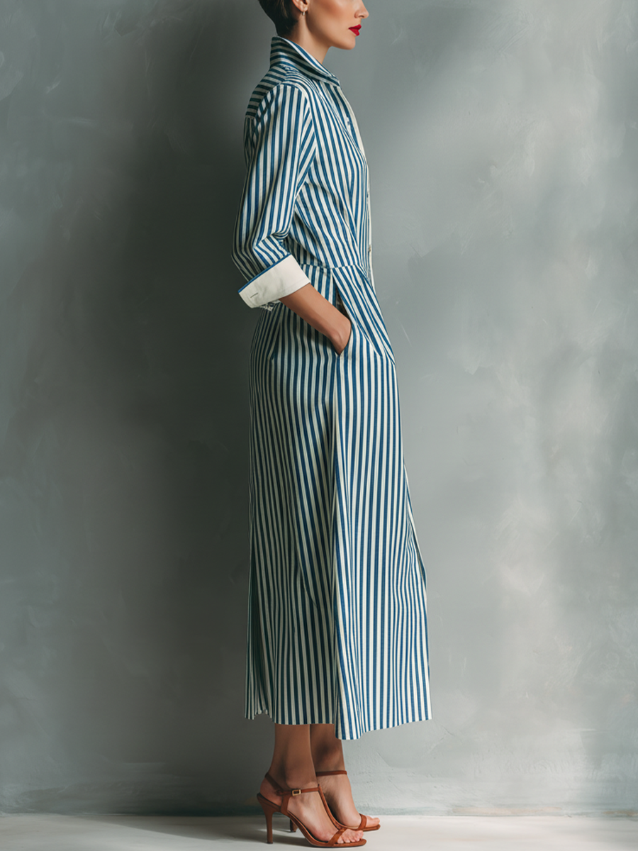 Trendé™ | Eliana Baumwollmix-Hemdkleid mit Streifenmuster und Taschen