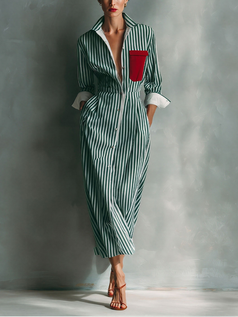 Trendé™ | Eliana Baumwollmix-Hemdkleid mit Streifenmuster und Taschen