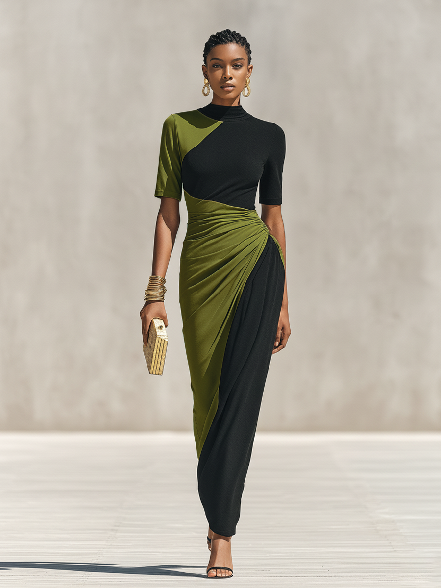 Trendé™ | Caterina Jersey-Bodycon-Kleid mit hohem Kragen und Colorblock-Design