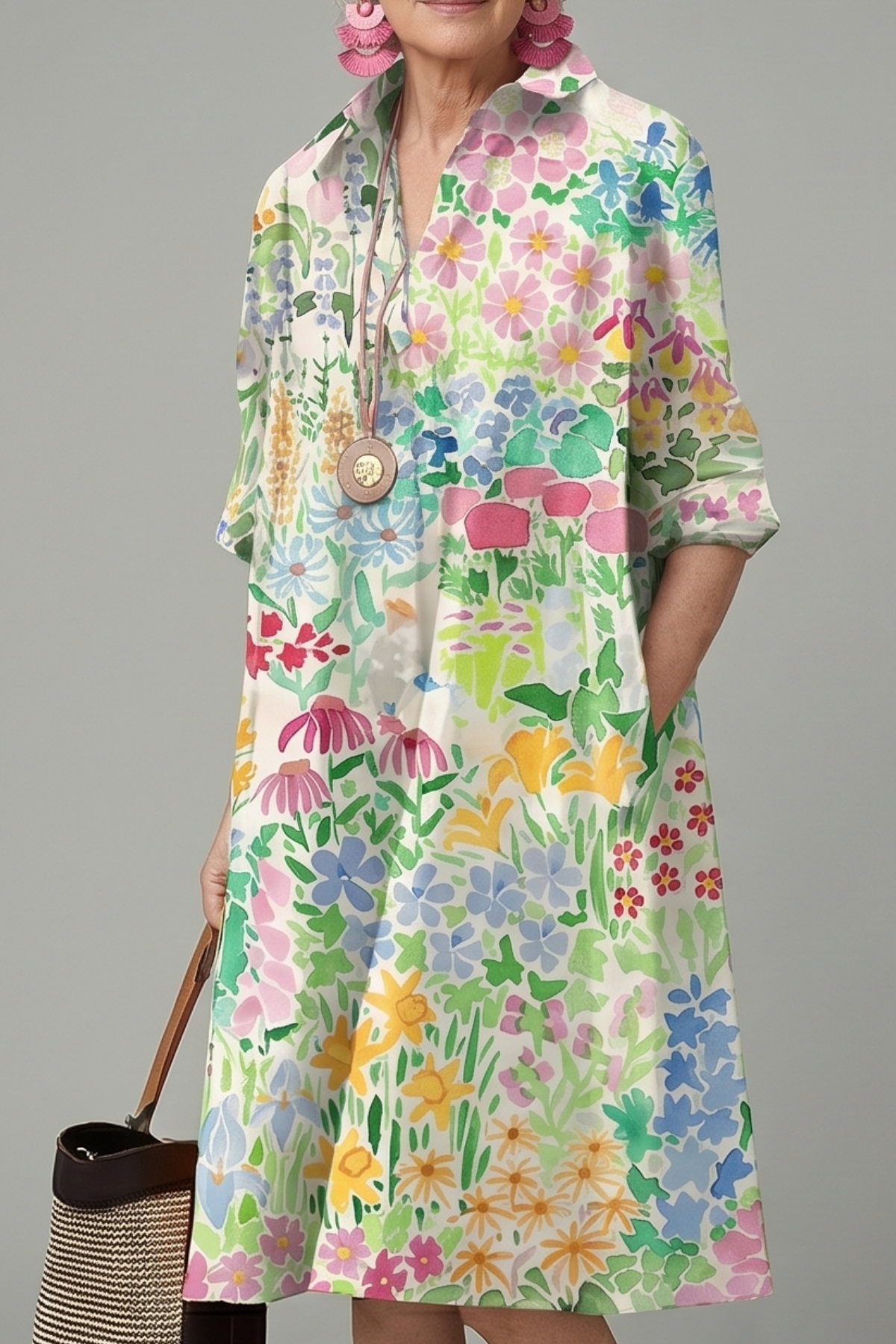 Trendé™ | Paige Gepflegtes Midi-Kleid mit Blumenmuster