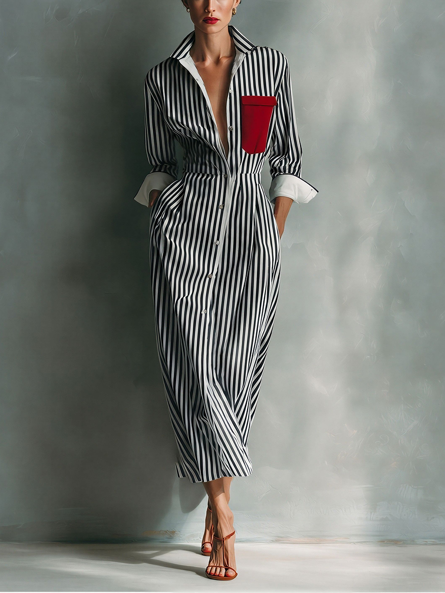 Trendé™ | Eliana Baumwollmix-Hemdkleid mit Streifenmuster und Taschen