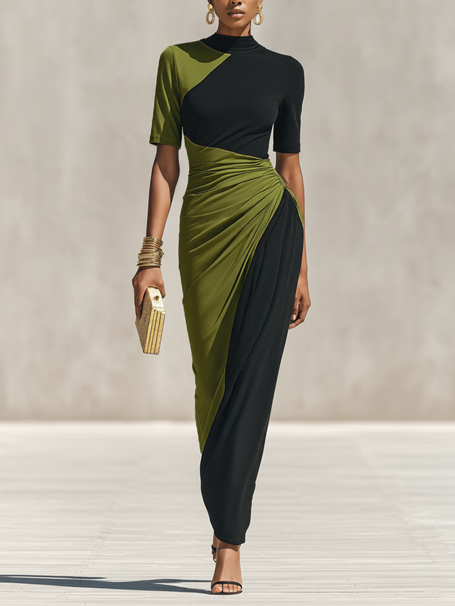 Trendé™ | Caterina Jersey-Bodycon-Kleid mit hohem Kragen und Colorblock-Design