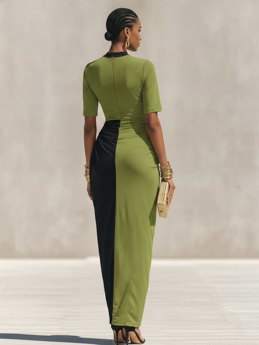 Trendé™ | Caterina Jersey-Bodycon-Kleid mit hohem Kragen und Colorblock-Design