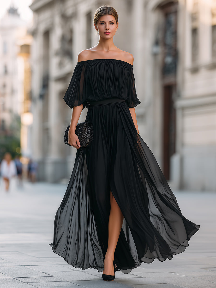 Trendé™ | Serafina Schulterfreies Chiffon-Maxikleid