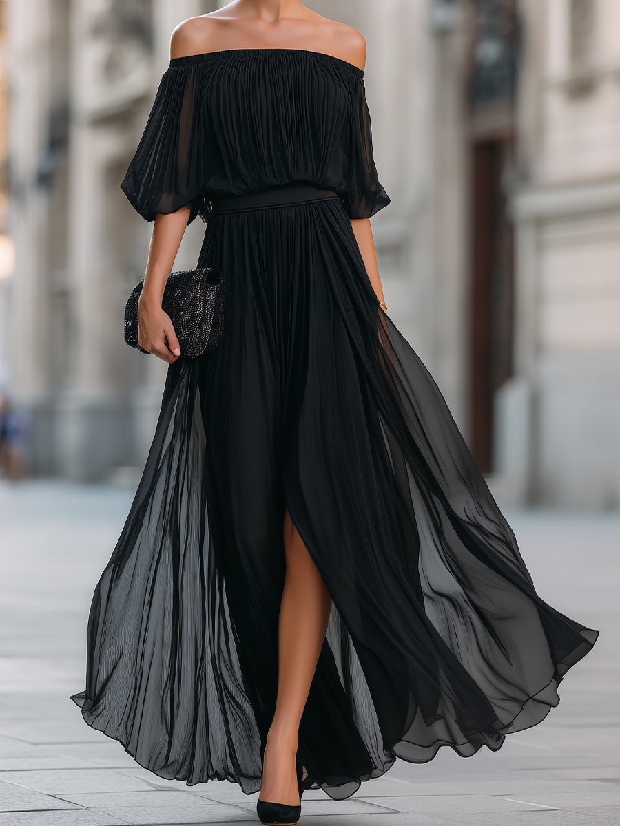 Trendé™ | Serafina Schulterfreies Chiffon-Maxikleid