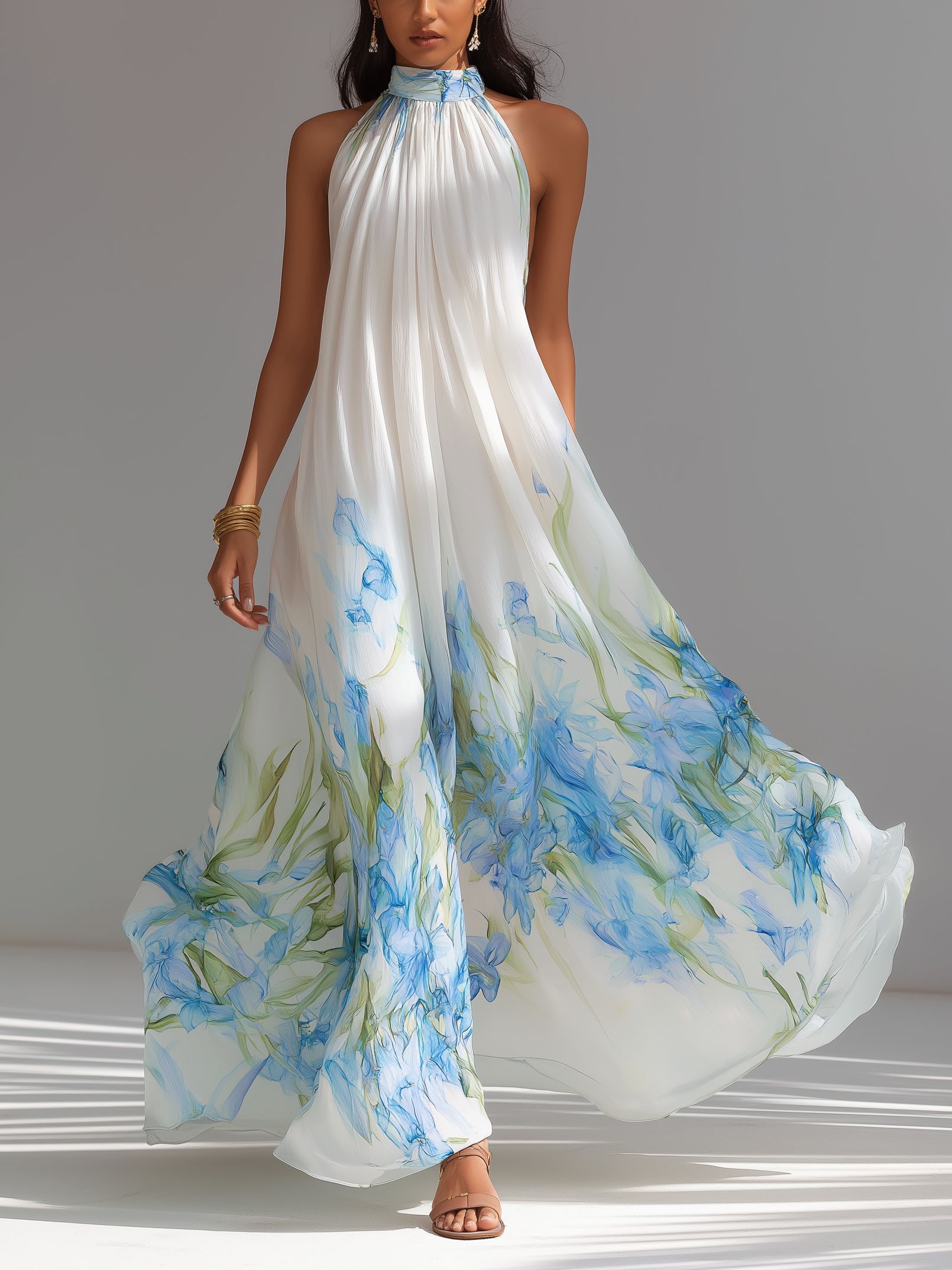 Trendé™ | Elvira Chiffon-Maxikleid mit Neckholder-Ausschnitt und ärmellosem Schnitt