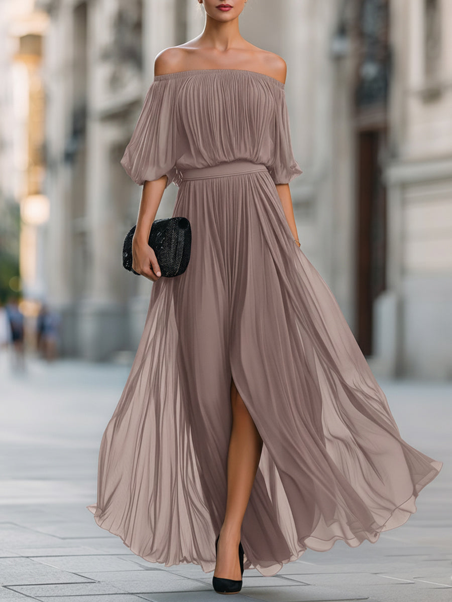Trendé™ | Serafina Schulterfreies Chiffon-Maxikleid