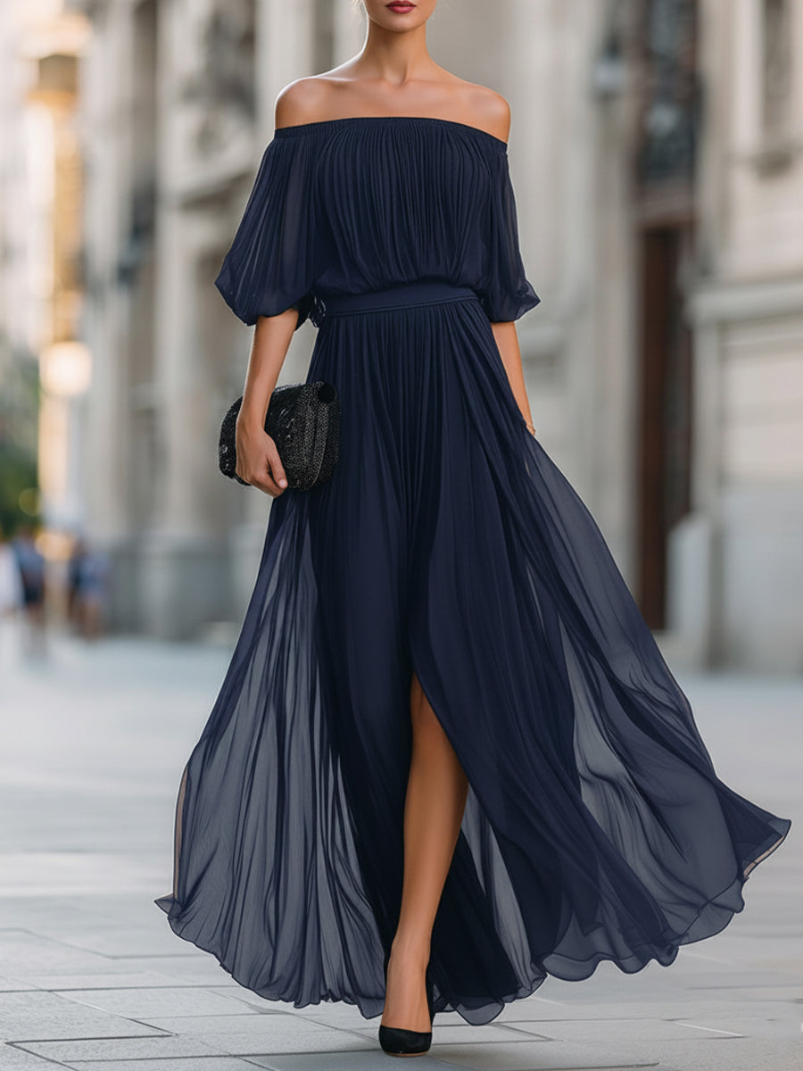Trendé™ | Serafina Schulterfreies Chiffon-Maxikleid