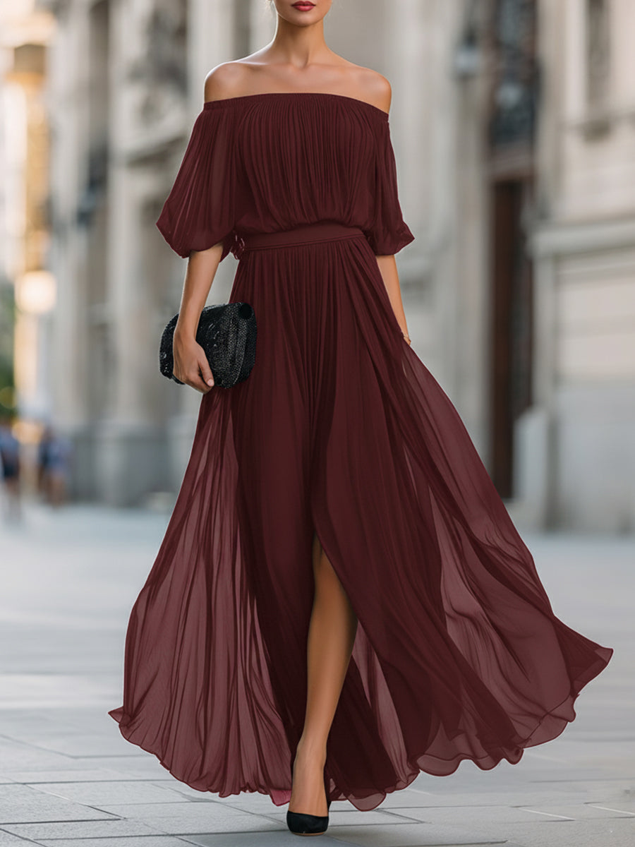 Trendé™ | Serafina Schulterfreies Chiffon-Maxikleid
