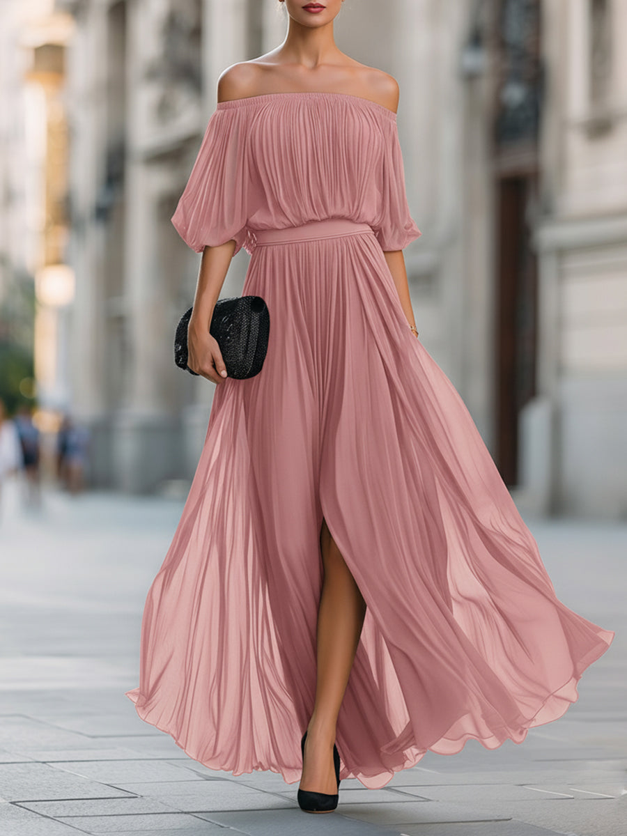 Trendé™ | Serafina Schulterfreies Chiffon-Maxikleid
