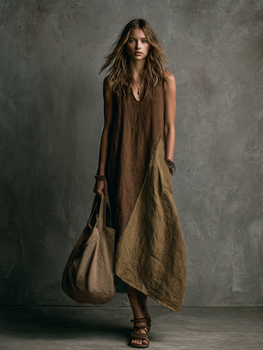 Trendé™ | Mara Baumwoll-Leinen Maxikleid mit Muster-Mix