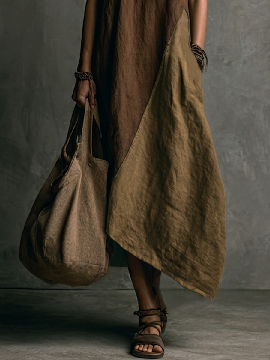 Trendé™ | Mara Baumwoll-Leinen Maxikleid mit Muster-Mix