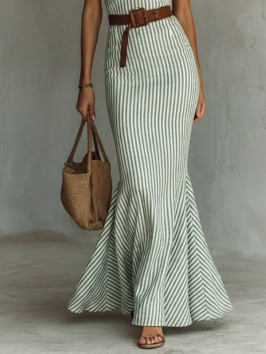 Trendé™ | Katalina Leinenmix-Bodycon-Kleid mit ärmellosem Schnitt und Streifenmuster