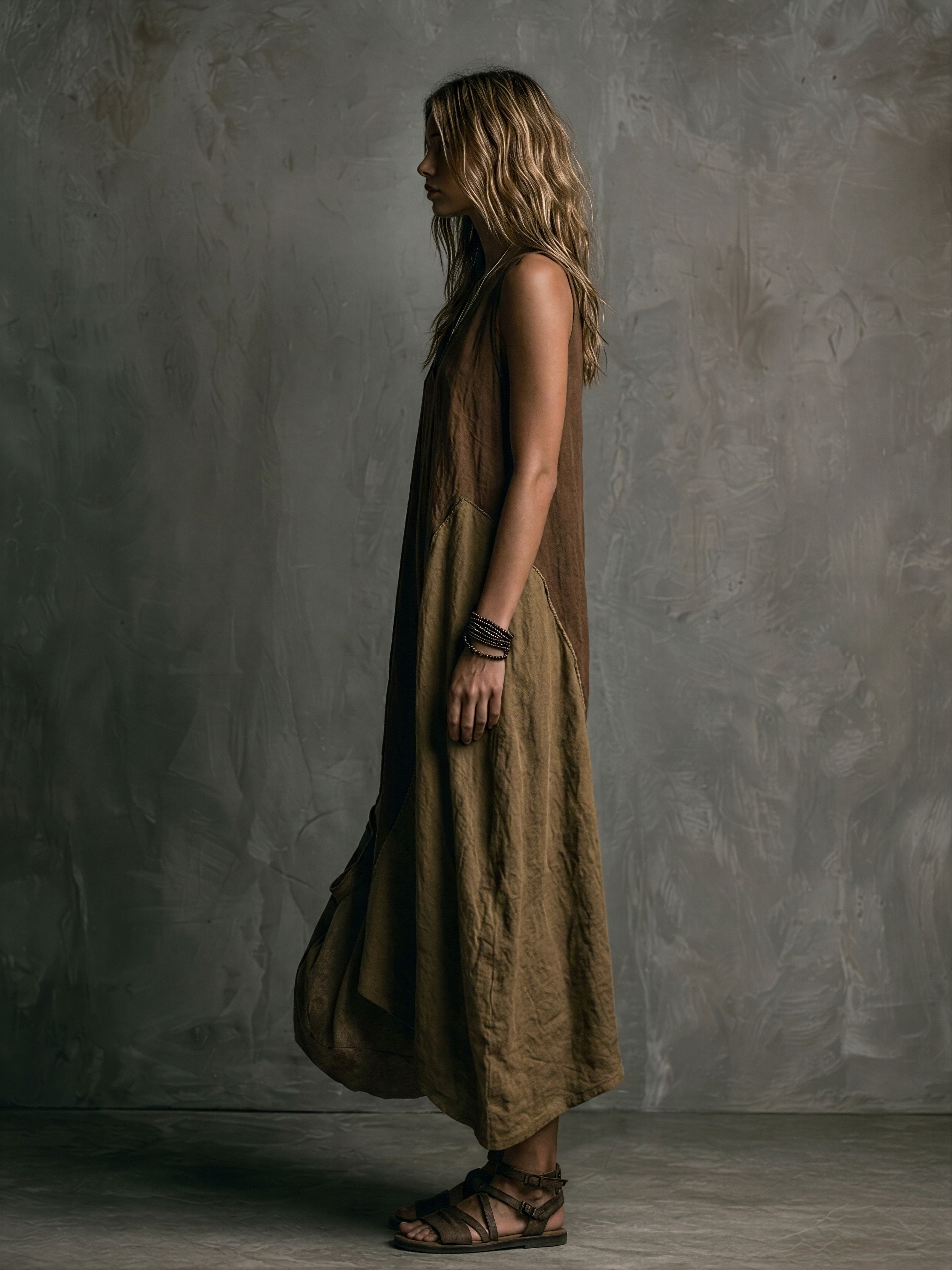 Trendé™ | Mara Baumwoll-Leinen Maxikleid mit Muster-Mix